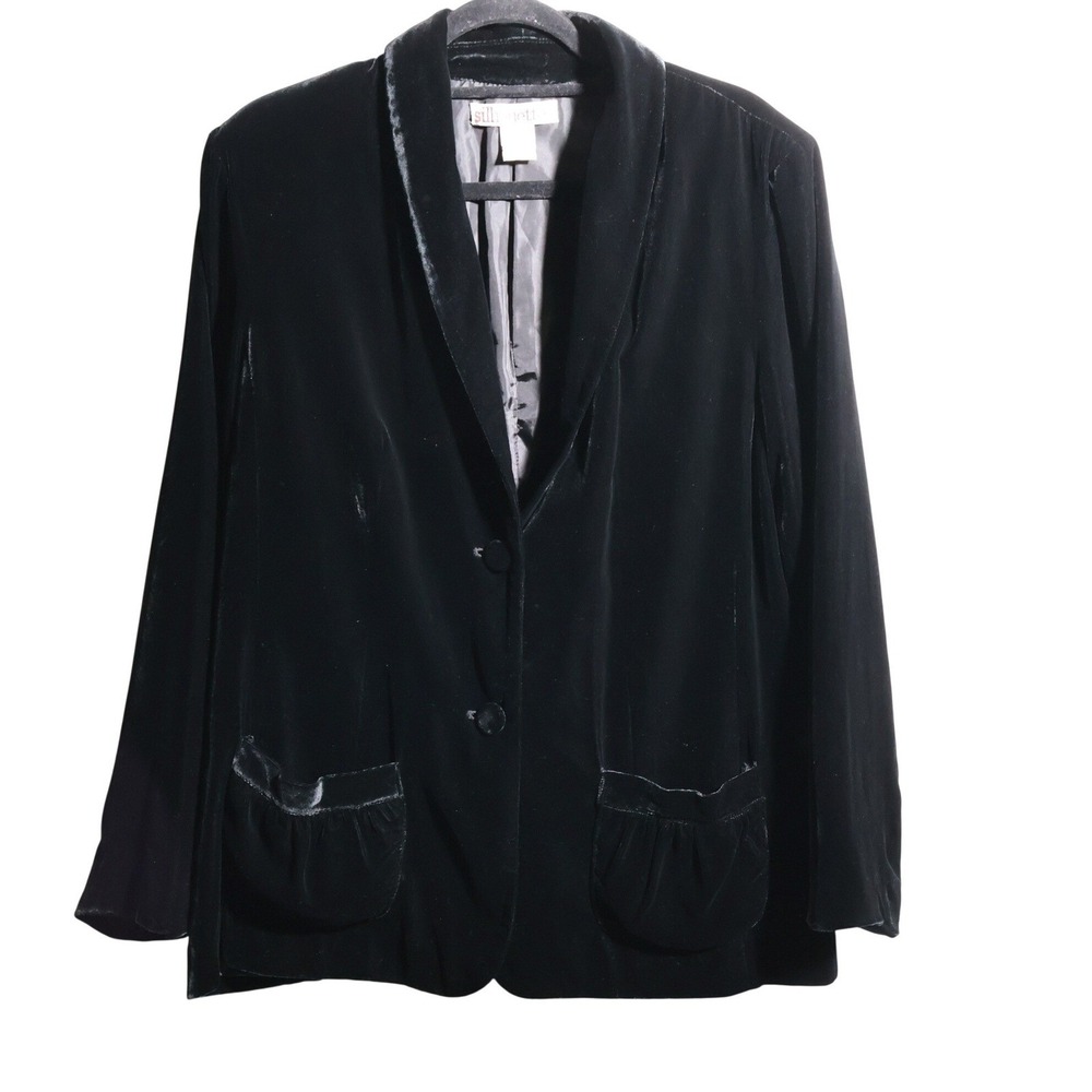 Vintage Black Silk Rayon Velvet Blazer Womens‎ Plus Size 14 W Boho Goth Formal